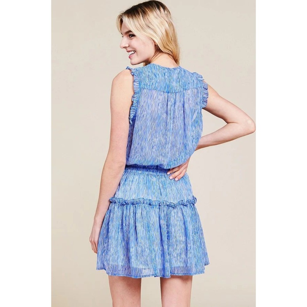 Pinch Ruffle Dress Tiered Striped Sleeveless Blue White Size M - Picture 8 of 8